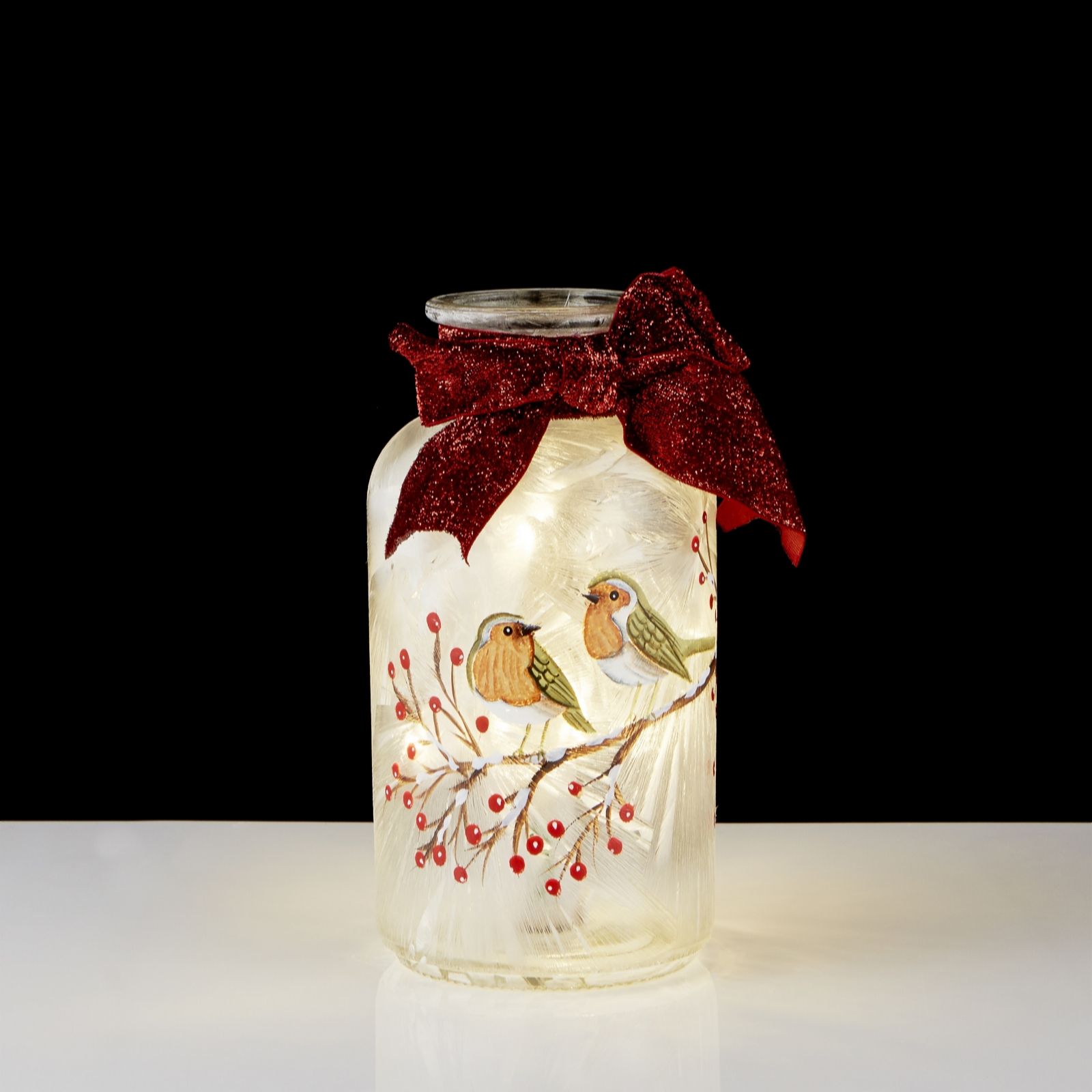 Home Reflections Hand Painted Frosted Glass Vase with LED String Lights - 704761 QVCUK.com